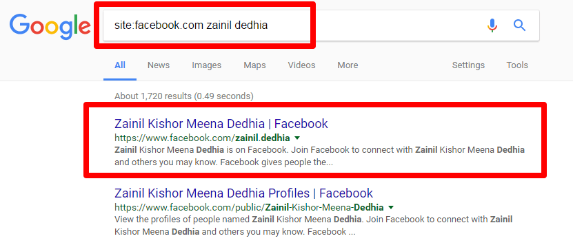 Google search for finding facebook profiles