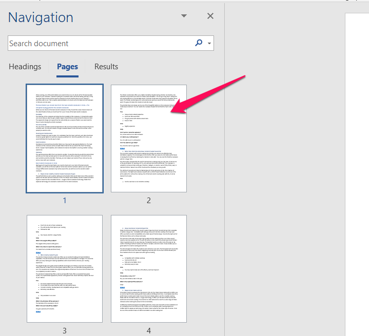 how to move pages in word to another section