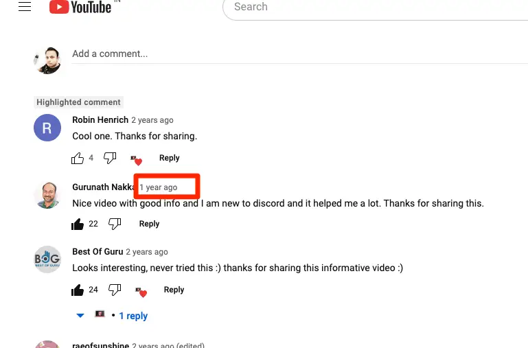 Comment Timestamp youtube