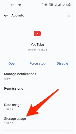 youtube storage usage