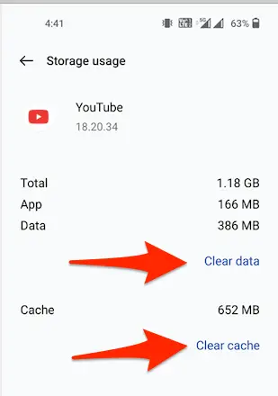Clear cache YouTube