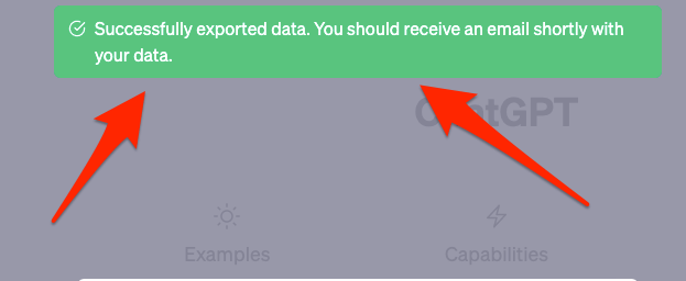 data export confirmation