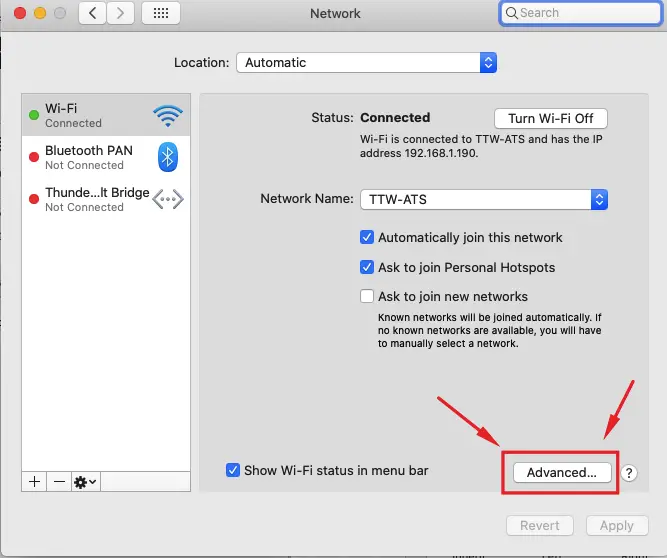 advanced network setting Mac
