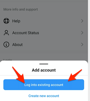 login to existing account