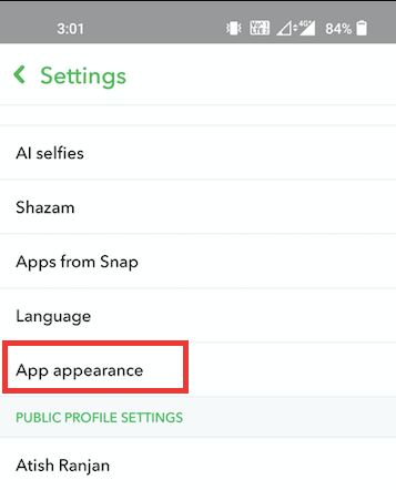 app apperance - snapchat