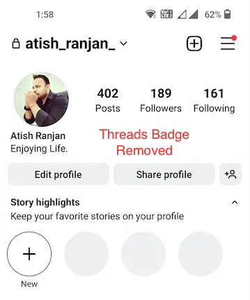 No threads badge on instagram profile