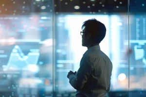 A man compares BA Insight vs Shelf.io by analyzing performance data
